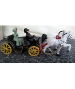 Vintage Cast Iron Toy Horse Drawn Carriage Man Woman Passenger Driver Wagon - $24.99