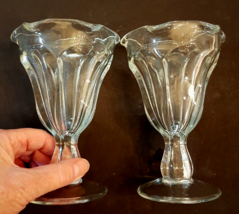 Scalloped Panel Parfait LOT Fluted Footed Glass Stemware Ice Cream Soda Fountain - £15.85 GBP