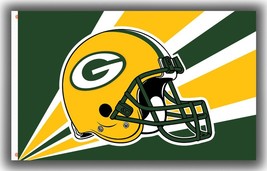 Green Football Team Memorable Flag 3x5ft Packers Helmet Good Fan Banner - $335.24 MXN