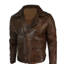 Mens Genuine Distressed Brown Leather leder Jacket Biker Harley Vintage ... - £93.41 GBP