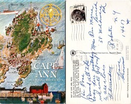 Massachusetts Cape Ann Map Attractions Posted 1968 to Rochester NY VTG Postcard - £7.50 GBP