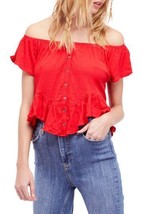 Free People Womens Top Off-Shoulder Mint Julep Cherry Red Size S OB564528 - $47.55