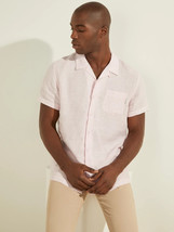 Guess Men&#39;s Regular Fit Eco Linen Camp Shirt in Blossom Light Pink Multi... - $49.97