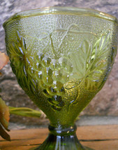 Anchor Hocking Glass Avocado Green Grapes Pattern Sherbet Candy Dish Nut Compote - $24.99