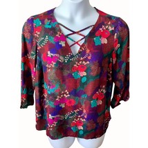 Violet and Claire 1X Floral Print Blouse Quarter Sleeve Colorful V Neck Casual - £22.62 GBP