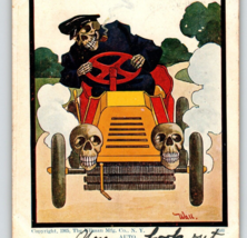 Halloween Postcard Skeleton Auto Grim Reaper Skull Headlights Wall 1905 Ullman - £283.04 GBP