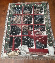 Crown Crafts Santa and Reindeers Scene Afghan Throw Blanket Rug 44&quot; x 59&quot; - £23.88 GBP