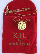 Kenneth Jay Lane, White Cabochons Ball Pendant Necklace 20 inch, Thin Link - $33.11
