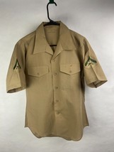 VTG US Marine USMC Mens sz 16 Dress Shirt Khaki Wool LCPL Lance Corporal Rank - £11.84 GBP