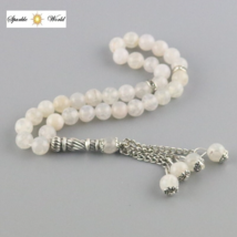 Natural Agate White Stone Islamic Prayer Beads,33 Beads Tasbih, Misbaha,... - £18.80 GBP