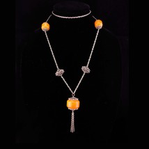 Vintage European gypsy amber necklace with tassels flapper necklace - £137.61 GBP