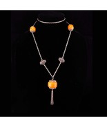 Vintage European gypsy amber necklace with tassels flapper necklace - $175.00