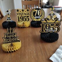 9 Pcs 70th Birthday Decorations Gold Black Honeycomb Centerpieces for Me... - $280.49 MXN