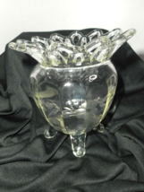 IMPERIAL Glass Etched Floral Crystal Footed Compote Bowl Crochet Lace Top - £23.91 GBP