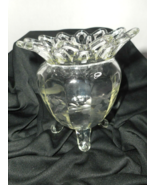 IMPERIAL Glass Etched Floral Crystal Footed Compote Bowl Crochet Lace Top - £23.59 GBP