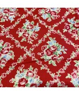 Red Flower Sugar Floral Fabric Lecien Floral Collection Japan Roses 43 X... - £16.55 GBP