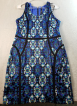 Andrew Marc Dress Womens Size 10 Blue Geo Print Round Neck Back Zipper - £12.77 GBP