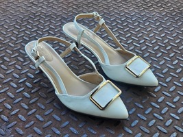 Comfort Women Shoes Pump Sandal White Heel Vegan Faux Leather Shoes Size 9M - £22.78 GBP