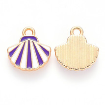 2 Enamel Seashell Charms Gold Nautical Ocean Jewelry Supplies 13mm Purple - £1.71 GBP