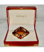 VINTAGE MONET JEWELED PIN/BROOCH IN DELUXE FITTED BOX - MARKED- COLORED ... - $9.90