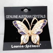 Womens Butterfly Brooch Pin Genuine Austian Crystals Purple Gold Jewelry Gift - £10.11 GBP