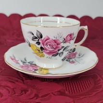 Royal Vale Teacup and Saucer Set England Bone China Yellow and Pink Rose... - $12.39