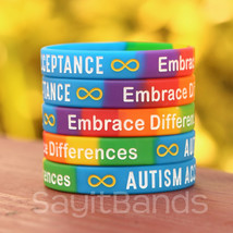 5 of Infinity Sign Autism Acceptance Colorful Silicone Wristband Bracelets - £10.25 GBP