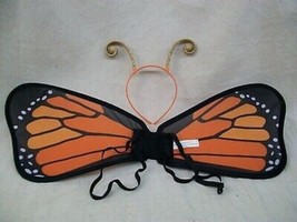 2 pc Child Orange &amp; Black Butterfly Wings Antenna HeadBand Costume Monarch Moth - £15.69 GBP