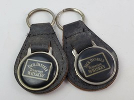 2 Vintage Jack Daniels Tennessee Whiskey Leather Key chain FOB ring  metal back - £18.56 GBP