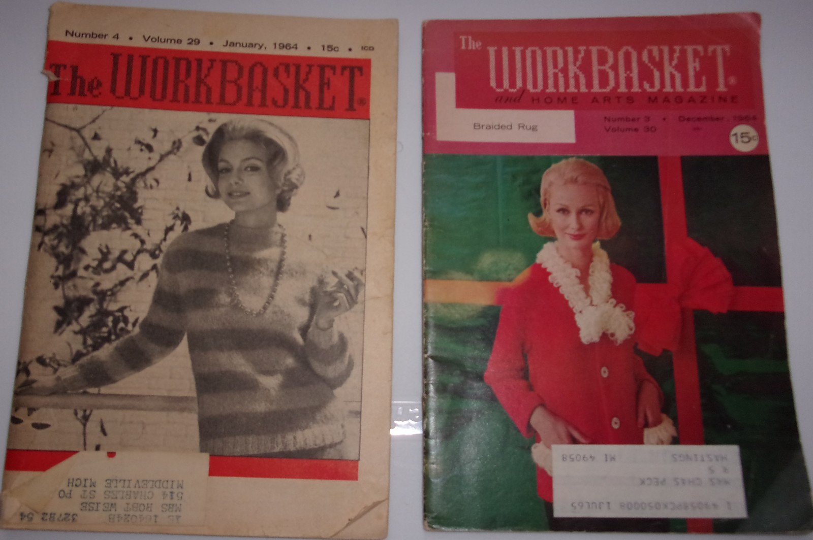 Vintage 2 Workbasket And Home Arts Magazine January & December 1964  - $3.99