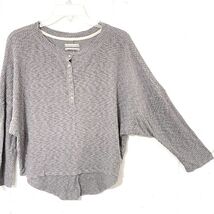 Urban Outfitters Shirt Womens XS Gray Thermal Ribbed SNAP NECK Top Boxy ... - $15.98
