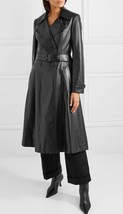 Damen-Trenchcoat aus schwarzem Leder, 100 % Lammleder, Größe SML XL XXL... - £169.21 GBP+
