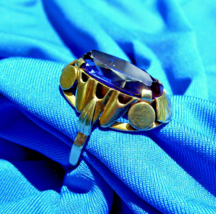 Amethyst Deco Engagement Statement Ring Vintage Design Solitaire Solid 14k Gold - $6,170.25