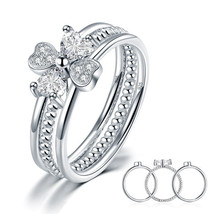 3PCs Heart Cut Bow Simulated Twisted Band 925 Sterling Silver Stacking Rings Set - £65.20 GBP