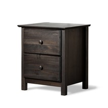 Farmhouse Solid Pine Wood 2 Drawer Nightstand in Espresso - £244.73 GBP