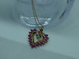 10k .50ct Ruby surround Diamond Heart Pendant Necklace Dainty Sweet - £150.35 GBP