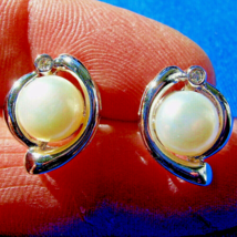 Elegant Pearl Diamond European Earrings Unique Design Deco Syle Button S... - $1,286.01