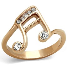 Rose Gold Plated Round Bezel Crystal Musical Note Fashion Women Ring Size 6-9 - £43.76 GBP