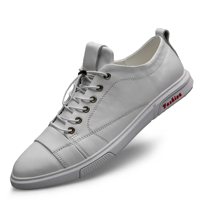 Classic White Sneakers Men Casual Leather Shoes Male Lace-Up Genuine Lea... - £70.72 GBP