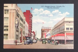 Orange Avenue Orlando Florida FL Vintage Cars Street View Linen Postcard c1940s - $9.99