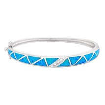 Sterling Silver CZ And Blue Inlay Opal Bangle - £156.91 GBP