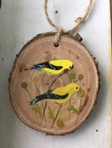 Goldfinch Pair ornament/wall plaque, hand-painted to order - $65.00