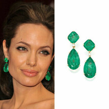 8.5Ct 14K Yellow Gold Plated Silver Pear Simulated Emerald Drop Dangle E... - $116.99