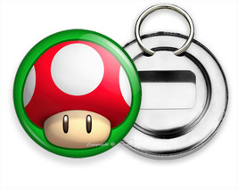 Super Mario Brothers Red Magic Power Mushroom Beer Bottle Opener Keychain Keyfob - £12.15 GBP