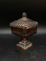 Vintage Chocolate Dark Amber Jeanette Glass Wedding Box Candy 6.5” - £23.73 GBP