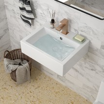 Rectangular Wall Mount Vessel Sink - 20X16 Inch White, Floating Art Basin - £88.19 GBP