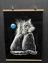 Hand-Painted Black Velvet Artwork, cute kittens velvet picture, glowing ... - £80.41 GBP