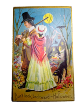 Halloween Postcard Pilgrims Black Cats Bats Witches Brew Santway 140 Embossed - £91.19 GBP