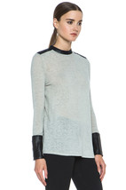 Helmut Lang &quot;Angora Cozy&quot; Sweater Mute with Black Leather Trim sz P XS $480 - £94.81 GBP
