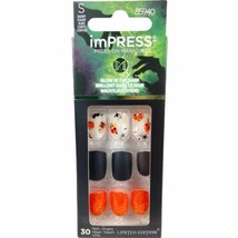 NEW Kiss Nails Impress Press On Manicure Short Gel Matte Black Orange Halloween - £13.53 GBP